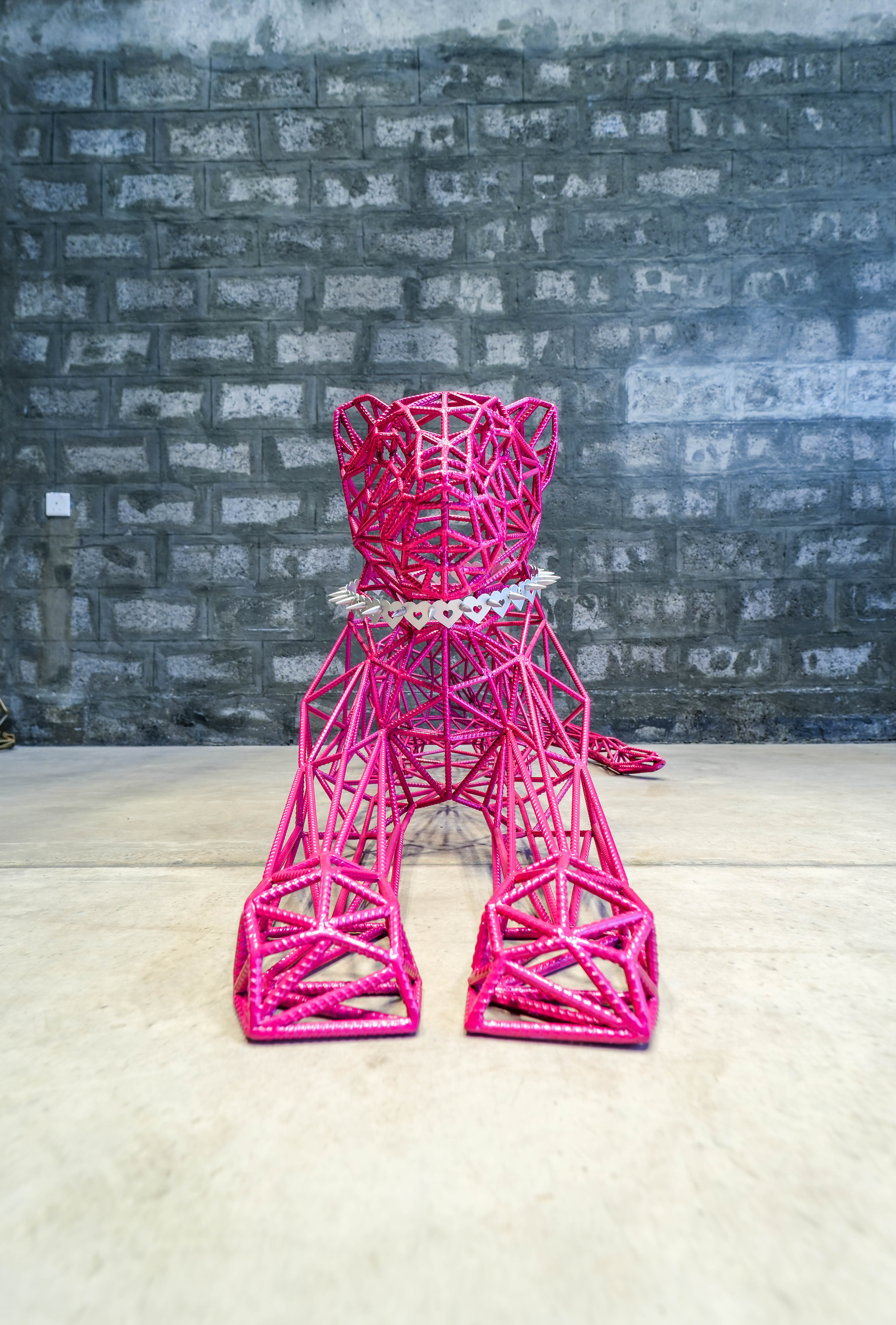 『 Pink Leopard family 』by Zuberi 60*60cm Rizo' PINK EXCLUSIVE XXL Ceramic Leopard Statue Vintage